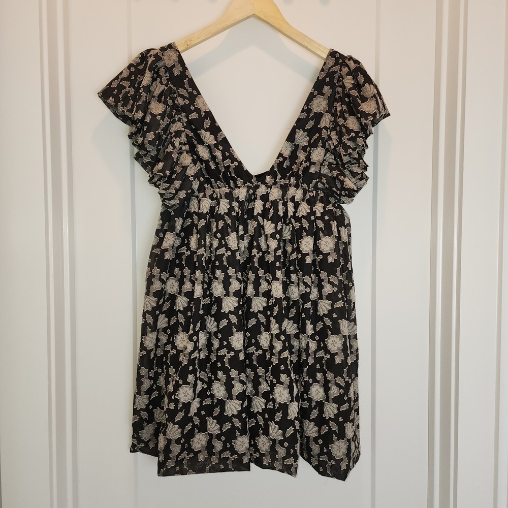 Storia Black Floral Babydoll Dress Whimsigoth Fairy Grunge Cottagecore Boho S - Picture 2 of 9